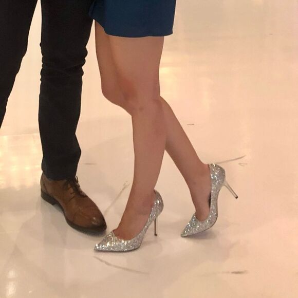 Jimmy Choo Silver Abel Heel Pumps 100mm Glitter - Picture 3 of 10
